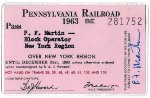 PRR Employee P.F. Martin Pass, Front Side, 1963